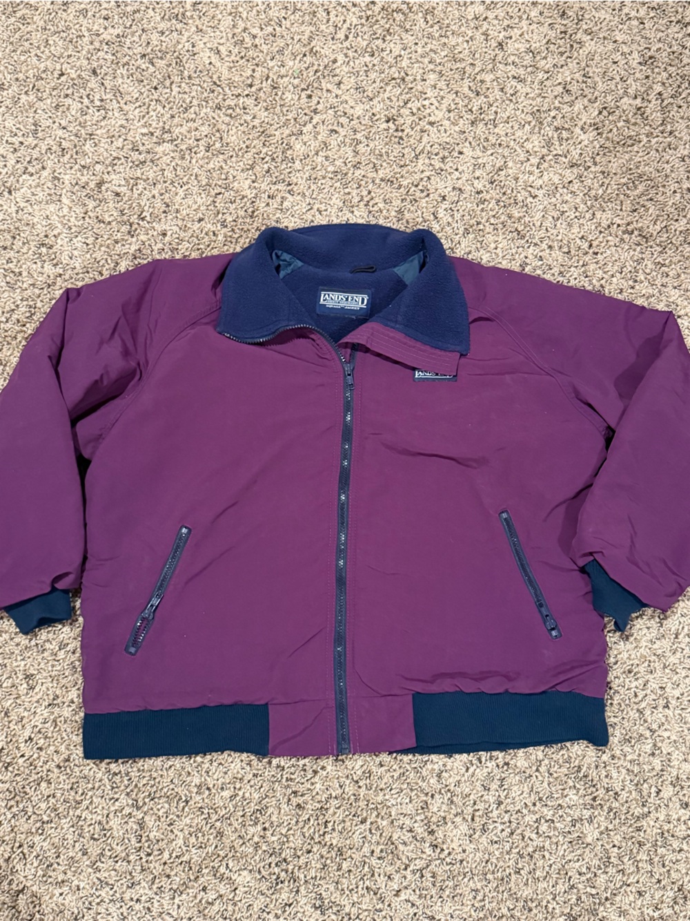 Lands' End Women's Purple Bomber Jacket with Navy Trim